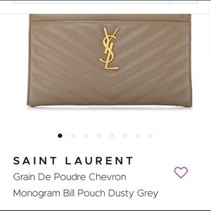 Saint Laurent Grain de Poudre Chevron Monogram Bill Pouch Dusty Grey, NIB.
